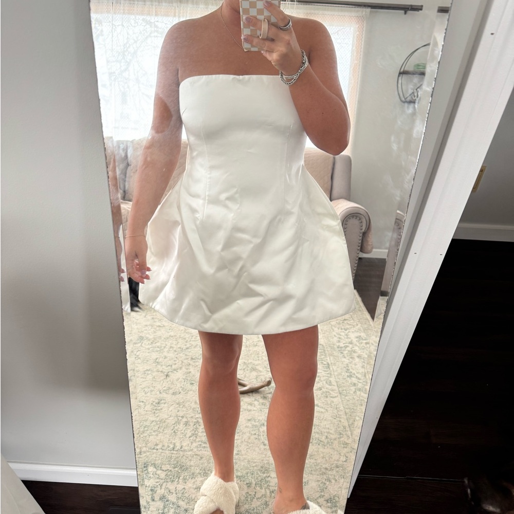 Abbey mini dress- Babyboo fashion- Strapless White A-Line Mini Dress